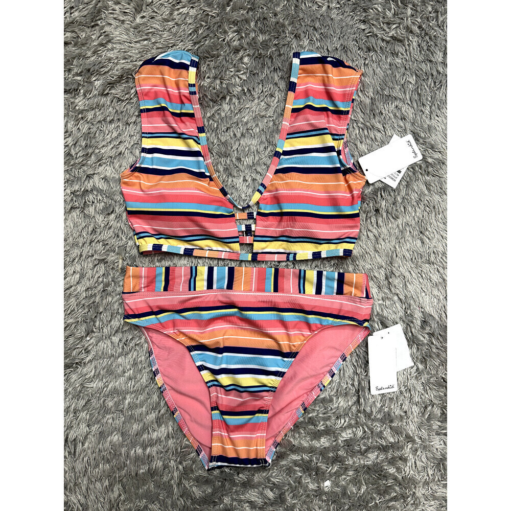 Splendid Juicy Fruit Striped Bikini Top Size SM And Bottom Size XS $185